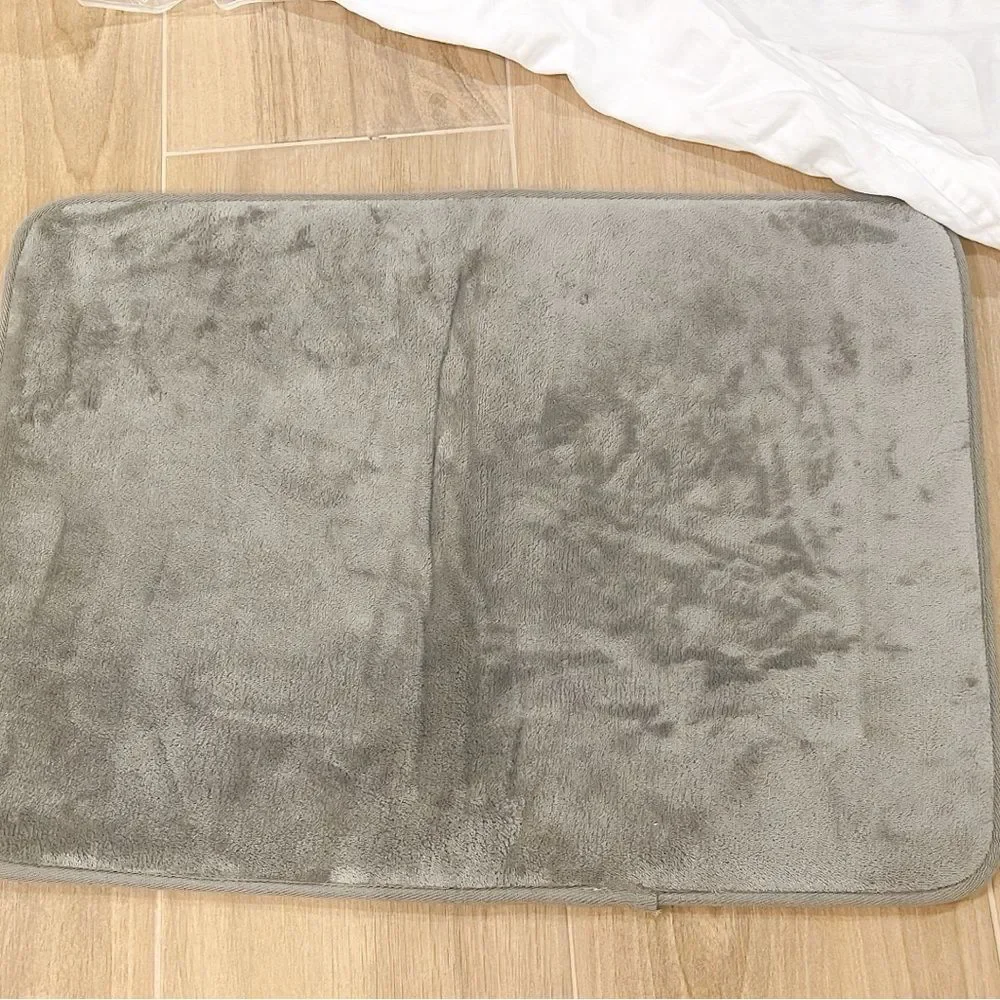 White Shower Curtain, Plastic Liner, Hooks, Bath Mat